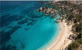 Aerial view of turquoise Caribbean beach